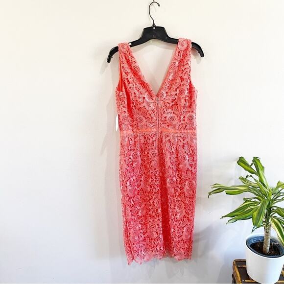 ASOS | Paper Dolls V Neck Lace Pencil Dress in Coral Size 8 - Picture 3 of 16